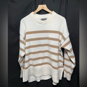 Sweet Lovely by Jen Oversized Striped White and Tan Sweater S/M